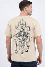 Beige Cotton T-Shirt (18 GSM) with Lord Hanuman Design | Premium Spiritual Wear for Men