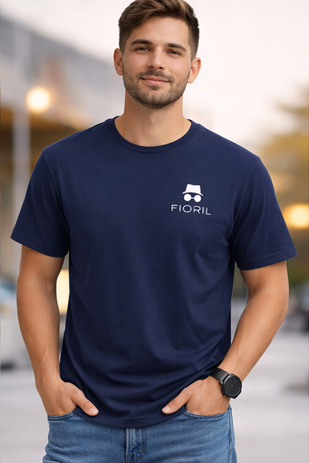 Fioril ClassicFit Navy Blue Cotton T-Shirt