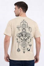 Beige Cotton T-Shirt (18 GSM) with Lord Hanuman Design | Premium Spiritual Wear for Men